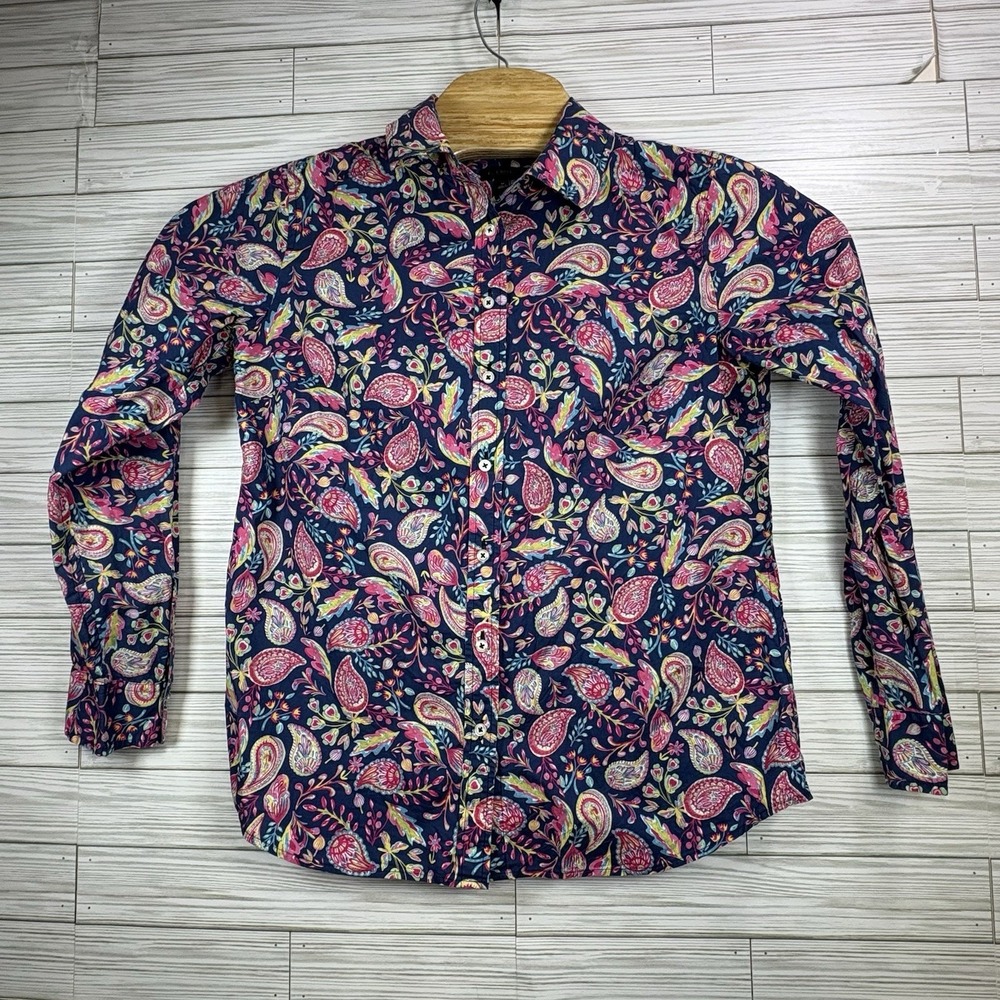 Talbots Shirt Women's Sz M Blue Pink Paisley‎ Button Up Long Sleeve Ladies